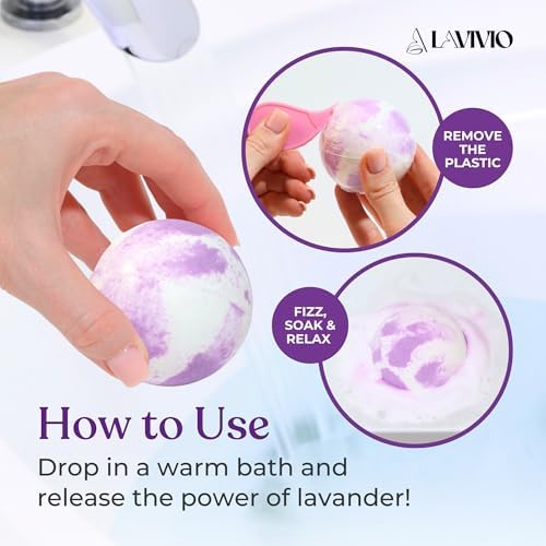 Lavender Bath Bombs for Women - Lavendar Bath Bomb with Shea Butter & Essential Oils - Mega Foaming, Relaxing, Moisturizing, for Stress Relief & Dry Skin - 3 x 100g - Gift Set