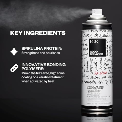 IGK GOOD BEHAVIOR Spirulina Protein Smoothing Spray Travel Bundle | Keratin Like Treatment + Frizz Control + Heat Protectant | Vegan + Cruelty Free | (5.6 Oz + 2.4 Oz)
