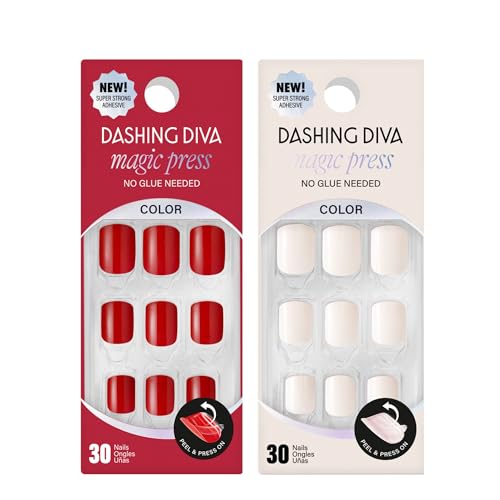 Dashing Diva Magic Press Nail Bundle - White Chocolate Cherries Collection - Short Square Press On Nails - Cherry Popsicle & Coconut Milk - Long Lasting Gel - Lasts Up to 7 Days - 2 Sets