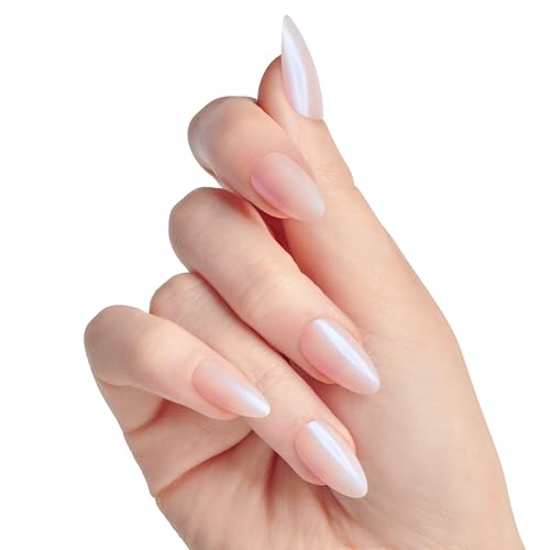 KISS Gel Fantasy Allure Press On Nails Almond Shape, 'Space', Pink, Medium Length, Ready to Wear, Pink Glue (2g), Cuticle Stick, & Mini File, 28 Count