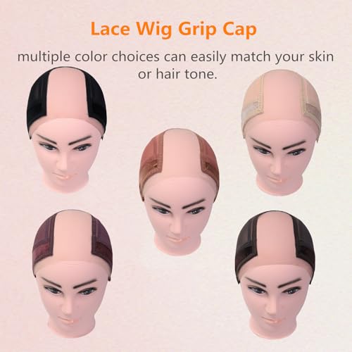 Lace Silicone Wig Grip Cap for Women,Wig Cap with Grip Band Adjustable,Used for Lace Wigs and Single Top Wigs-Lace Silicone Cap Let Your Wig Be Glueless.(Beige)