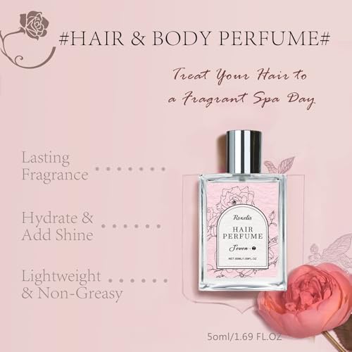 Hair Perfume for Women, Long-Lasting Pheromone Perfume oil Sweet Rose Floral Fragrance, Castor oil & Vitamin E for Nourishing and Hydrating Hair Shine Spray, 1.69 fl.oz