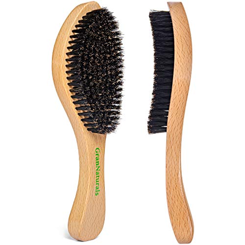 GranNaturals Medium Wave Brush & Smoothing Hair Brush - Curved Boar Bristle Hairbrush for 360 Waves & Slick Back Brush