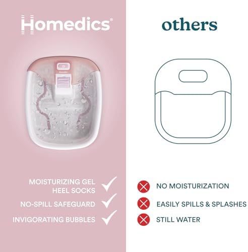 Homedics Bubble Bliss® Deluxe Footbath Gift Set – Heated Foot Spa with Invigorating Bubbles, 3 Massage Attachments, Pumice Stone, Moisturizing Heel Socks & Splash Guard for Ultimate Relaxation