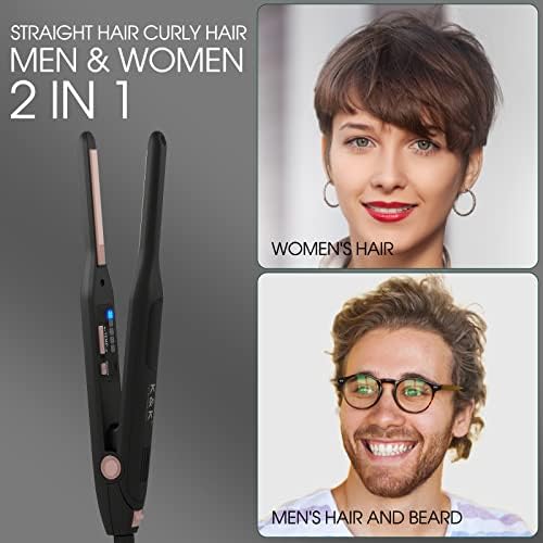 K&K Mini Flat Iron for Short Hair 3/10 inch Small Hair Straightener for Pixie & Beard creamic Flat Iron for Women Dual Voltage, Auto Shut Off