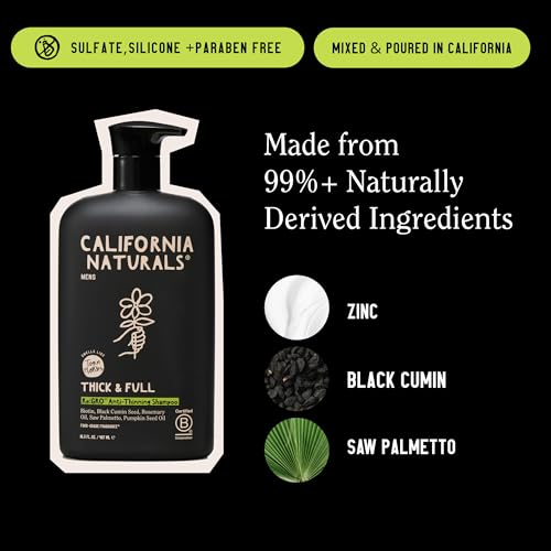California Naturals Mens Re:GRO Shampoo for Hair Growth Support, Hair Care & Scalp Care with Biotin, All Hair Types, Vegan, Natural, Cruelty Free, Silicone, Paraben & Sulfate Free, for Men, 16.5 oz