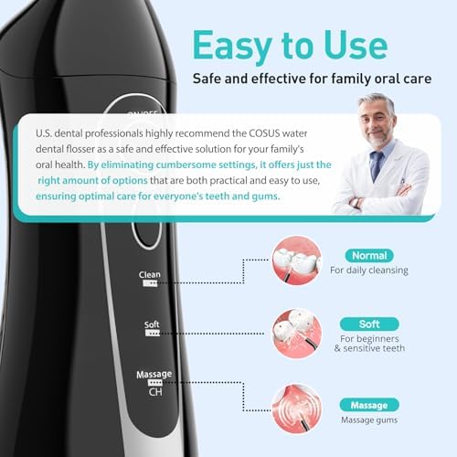 COSLUS Water Dental Flosser Teeth Pick: Portable Cordless Oral Irrigator 300ML Rechargeable Travel Irrigation Cleaner IPX7 Waterproof Electric Flossing Machine for Teeth Cleaning C20(F5020E)
