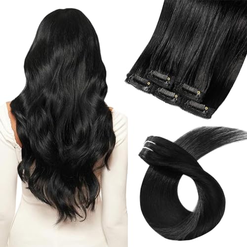 Brown Clip in Medium Length Real Human Hair Extensions 16 Inch Balayage Brown Hair Extensions Easy to Use with Clips 120g