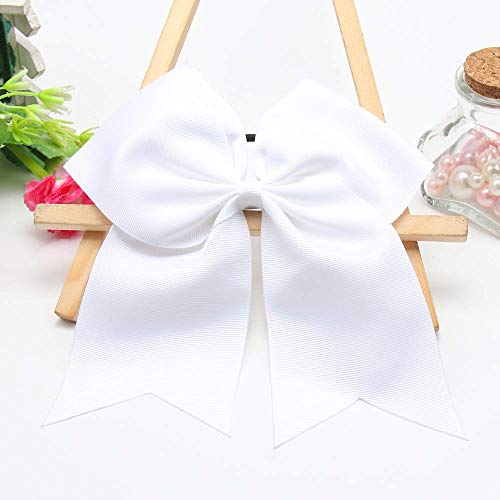 Hipcheer 20pcs 8" Large White Cheer Bows for Girls, Hand-made Grosgrain Ribbon Hair Accessories for Teen Girls Softball Cheerleader Sports (White)