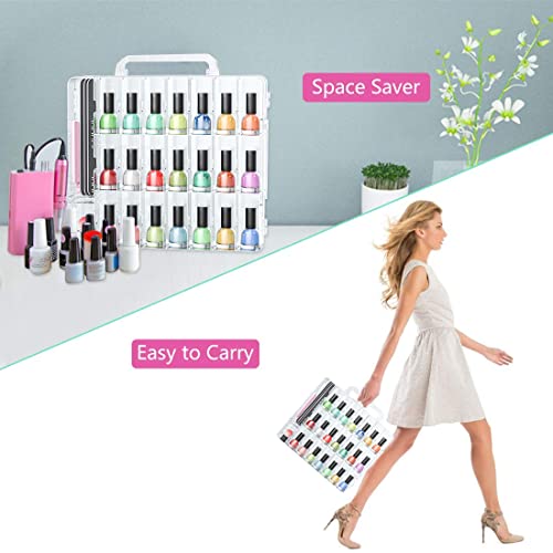 JIASHENG Nail Polish Organizer Case for 48 Bottles, Gel Nail Polish Storage Holder Double Side Adjustable Space Divider for Acrylic Nail Gel Dip Powder Tips Set with Two Toe Separator