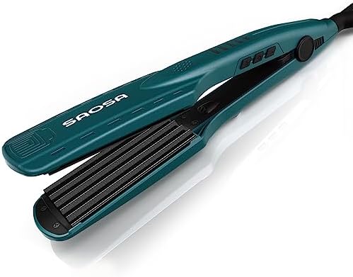 Ceramic Hair Crimper Iron 39mm for Volumizing Fluffy Hairstyle, Corrugation Crimper Hair Iron, Anti Static Ceramic Hair Crimping Iron Adjust Temperature (Turquoise)