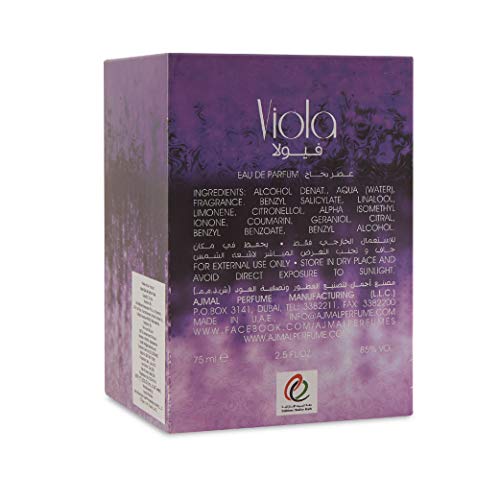 Ajmal Viola Eau De Parfum 2.5 Oz / 75 ML Perfumes For Women | Long Lasting Spicy Fresh Fruity Fragrance - Made in Dubai