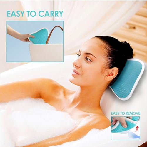 Comfortable Bath Pillow with Suction Cups, Supports Neck and Shoulders Home Spa Pillows for Bathtub, Hot Tub, Bathtub Head Rest Pillow Relax & Comfy - Blue