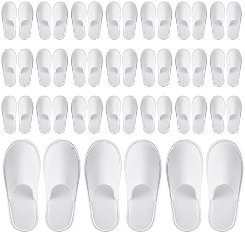 Juvale Disposable Slippers for Guests - Men's US 10/Women's US 11 Medium - White Closed-Toe Cotton EVA Slip-Resistant Sole - Individually Wrapped Spa & Hotel House Slippers Bulk 24 Pairs