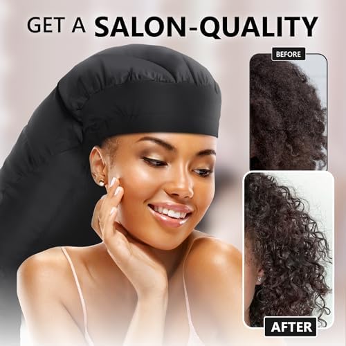 Large Hooded Hair Dryer Bonnet w/Integrated Headband - Reduces Heat Exposure Around Ears & Neck - Enhanced Size for Use with Rollers, Speeds Up Drying Time, Safe Deep Conditioning at Home, Adjustable