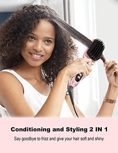 LANDOT Inoic Hair Straightener Brush for Smooth, Frizz-Free Results - Electric Heated Ceramic Straightening Brush Dual Voltage - Fast Heating Adjust Temp 250-450F for All Hair Types