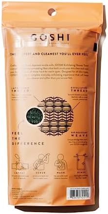 GOSHI Exfoliating Shower Towel - Rip-Resistant Exfoliating Washcloth for All Skin Types - Moss Green - Made in Japan