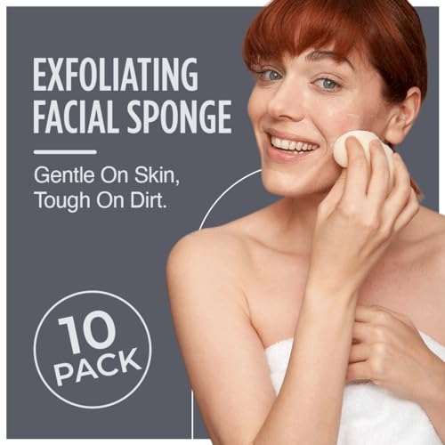 HartFelt [10 Pack] Regular Exfoliating Facial Sponge for Face - Daily Cleansing Face Scrubber - Buf Dirt Away with Puf Styled Reusable Face Pads for Removing Makeup, Dirt, and Dead Skin - Made in USA