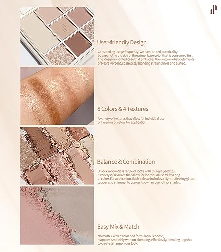 Heart Percent Dote On Mood Eye Palette, Matte & Glitter Nudy Theme Soft & Elegant Look Makeup Eyeshadow (04 Another Nude Facets)