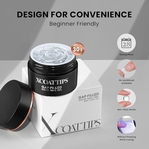 BTArtboxnails XCOATTIPS Solid Nail Glue Gel - 30g Gap-Filled Gel Nail Glue for Nail Tips Press on Nails, Upgrade Cure Needed UV Nail Gel for Acrylic Fake Nail