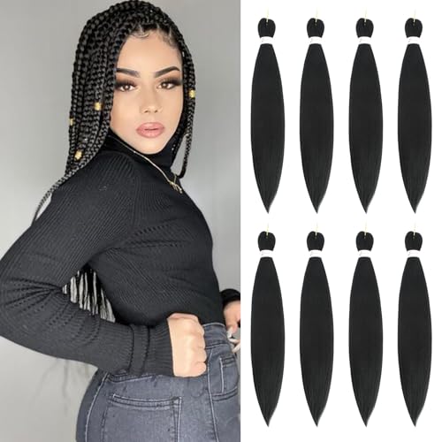 Braiding Hair Pre Stretched 24 Inch 8 Packs Pre Stretched Braiding Hair For Braiding Twist Hair For Crochet Braids Hot Water Setting Soft Yaki Texture(24Inch,1B)