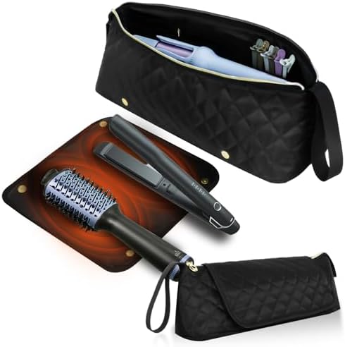 Hair Tools Travel Bag with Heat Resistant Mat, Hair Tool Organizer Bag, Hot Tools Organizer Bag for Curling Iron, Flat Iron, Straighteners, Hair Accessories Organizer Bag, Travel Essentials for Women