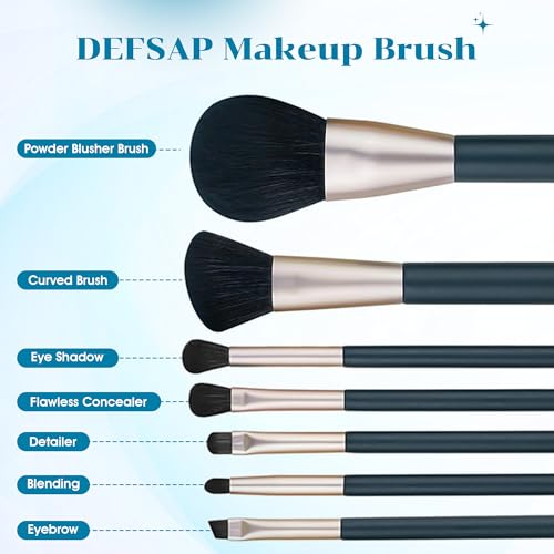 Cosmetic Makeup Brushes Set, Professional Make up Set, Premium Brush Kit tools, Soft Synthetic Hair for Face, Cheek, & Eye Makeup, with Leather Pouch (Dark Green,7 Pcs)