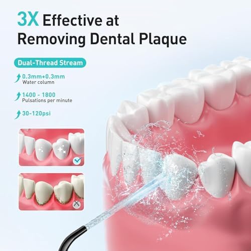 COSLUS Water Flosser Dental Pick: 300ML Oral Irrigator for Teeth Cleaning, Orthodontic, Braces & Sensitive Gums, Cordless Portable for Travel, IPX7 Waterproof, for Adults Teens Family Use, with 4 Tips