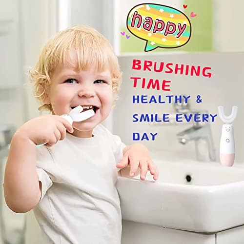 Kids Electric Toothbrush，U Shaped Toothbrush Waterproof Battery Powered 360 Automatic Sonic Toddler Toothbrushes for 8-13 Years Old for Boys Girls ，with 2 Replacement Brush Heads（Blue）