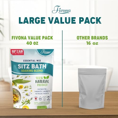Hemorrhoid Treatment 40oz, Fivona Sitz Bath Salts, Postpartum Soaking Blend Epsom Salt with All Natural Oils for Self Care, Bartholin Cyst Treatment, Large Value Pack