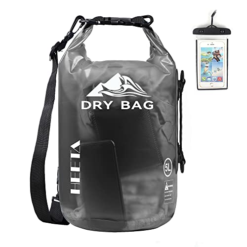 HEETA Waterproof Dry Bag for Women Men, Roll Top Lightweight Dry Storage Bag Backpack with Phone Case for Travel, Swimming, Boating, Kayaking, Camping and Beach, Transparent Yellow 10L
