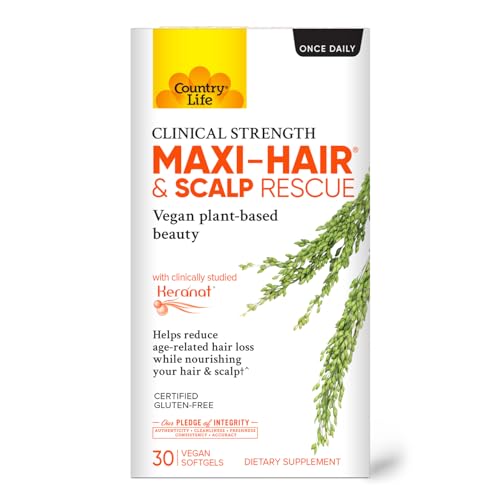 Country Life Maxi-Hair & Scalp Rescue, Clinical Strength Plant-Based Beauty, 30 Softgels, Gluten Free