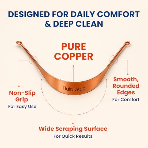 Copper Tongue Scraper - Metal Oral Hygiene Tool for Kids, Reusable Mouth Scraper & Cleaner, Premium Copper Design, Fresher Breath & Debris Removal, Travel-Friendly, USA-Based Seller - 4-PACK