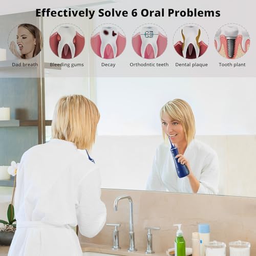 LF Water Flosser for Teeth Cleaning and Flossing Pick, DIY 4 Modes Rechargeable Cordless Oral Irrigator, IPX7 Waterproof Portable Electric Dentel Flossers for Home and Travel, Blue