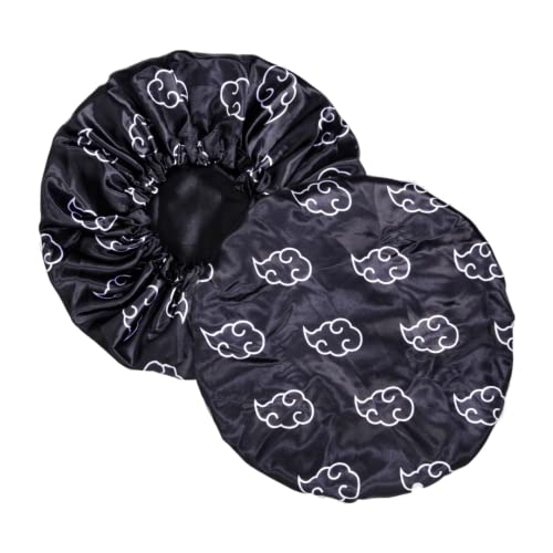 Anime Bonnet with Elastic Soft Band Adjustable Women and Men Silky Bonnets for Sleeping Comfortable Satin Fabric, Black Akat