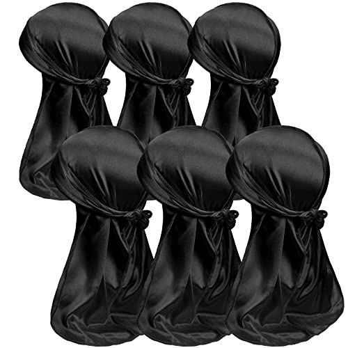 6PCS Silky Durags for Men Wave, Satin Doo Rags for 360, 540, 720 Waves