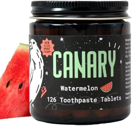 Canary Nano Hydroxyapatite Toothpaste Tablets Watermelon- Remineralizing, Fluoride Free, All Natural Tabs with Xylitol - Great for Kids, Plastic Free - 126 Count