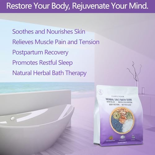 Chinese Herbal Bath Soak with Epsom Salt & Lavender, for Soothing Relief, Energy Rebalance & Stress Detox, Better Sleep– 5 Sachets (3.5 oz Each)