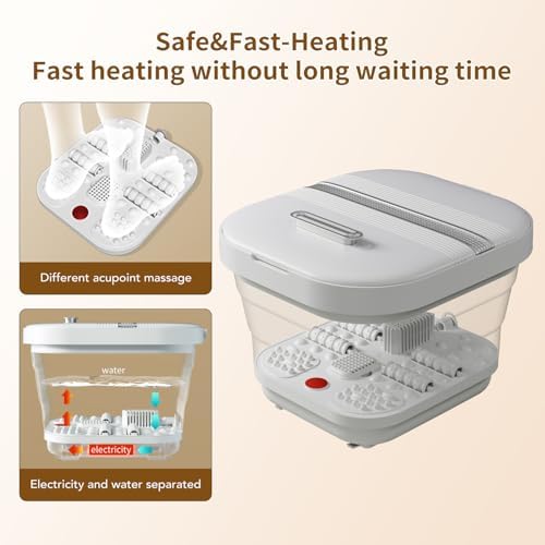 Collapsible Foot Spa Bath with Heat and Massage Rollers, Foldable Foot Bath Massager with Acupressure Massage Points,Red Light, with Smart Heating for Home Spa Use for Gift