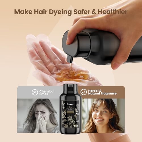 Hair Dye Shampoo,Natural Black 6-in-1 Natural Herbal Hair Color Shampoo,Semi-Permanent Gray Coverage with Pleasant Scent,Ammonia-Free Formula for Women & Men (460ml/15.55fl oz)
