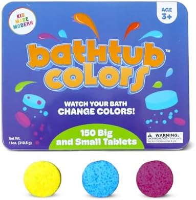 Kid Made Modern Bath Color Tablets for Kids - 150 Counts Non Toxic Bath Drops for Toddlers - Blue, Yellow, Pink, and Purple Bathtub Color Fizzies Tablets - Fun & Mini Bath Bombs (150 Count - Ages 3+)