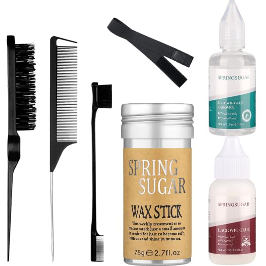 Lace Glue Kit, Strong Hold Wig Glue for Front Lace Wig, Wig Installation Kit Includes Lace Front Glue, Wig Glue Remover, Comb, Elastic Bands, Hair Wax Stick for Women