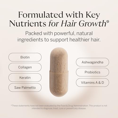 Happy Head Hair Growth Supplement for Men and Women – Thicker, Fuller Hair with Saw Palmetto, Ashwagandha, Biotin, Collagen, Keratin, Probiotics & Vitamins A & D – One Month Supply – 60/ct