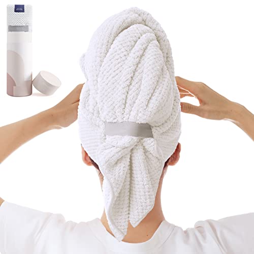 Large Microfiber Hair Towel Wrap for Women, Anti Frizz Drying Towel, Fast Dry Turban Wet Hair, Long, Thick, Curly Super Absorbent Soft Towels - White X-Large