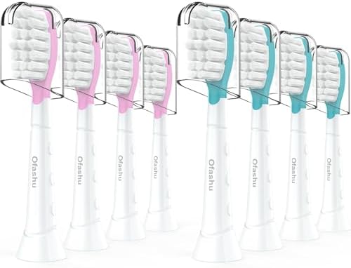 Kids Replacement Toothbrush Head for Sonicare: Ofashu Children Sonic Electric Toothbrush Brush Head for Philips 6321 6340 6032/94 6042, 8 Packs for Boys Girls 7+, Pink & Green