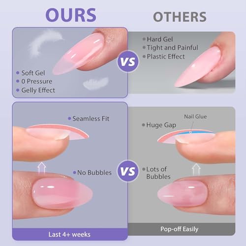 BTArtbox XCOATTIPS Natural Nail Tips Matte -Short Almond Press On Nails Pink, Long Lasting Soft Gel Nails False Nail, Soak Off Acrylic Fake Nails Extensions for Nail Art DIY