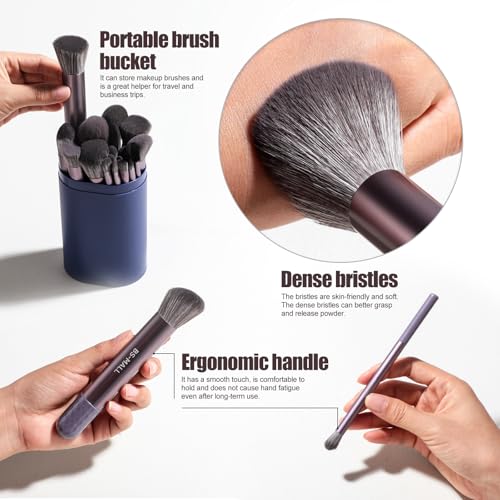 BS-MALL 21 Pcs Professional makeup brush set with foundation brush for liquid Makeup, eyeshadow Brush, concealer brush - Includes 6 Triangle Puffs & case for Even, Multi-purpose application (Purple)