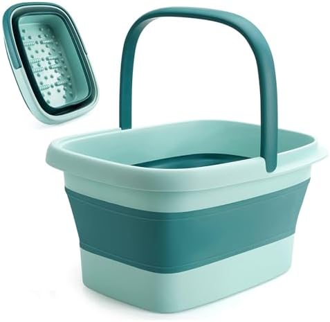 Collapsible Foot Bath Soak Tub with Handle: 15L/4 Gallons Extra Large Foot Soaking Tub - Portable Foot Bath Basin Foot Bucket for Soaking Feet - Pedicure Bowl (Green)