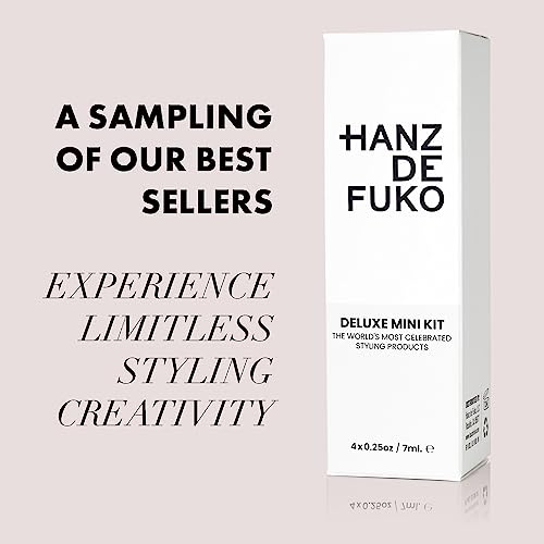 Hanz de Fuko Deluxe Hair Care Kit – Super Styling Sampler Featuring Claymation, Sponge Wax, Modify Pomade, Scheme Cream – Ideal Texture Products for All Hair Types – 4 pack, Travel Size (0.25 oz Each)