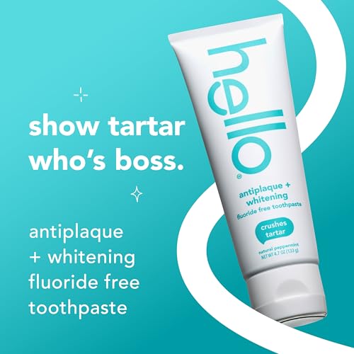 Hello Antiplaque Toothpaste, Fluoride Free for Teeth Whitening with Natural Peppermint Flavor and Tea Tree Oil, Peroxide Free, Gluten Free, SLS Free, 3 Pack, 4.7 OZ Tubes